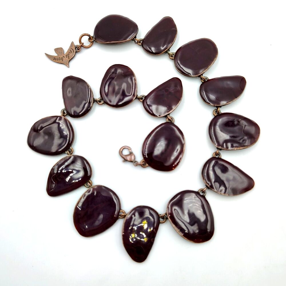 Cecile Jeanne Paris Burgundy Plum Color Enamel Panel Statement Necklace Rare